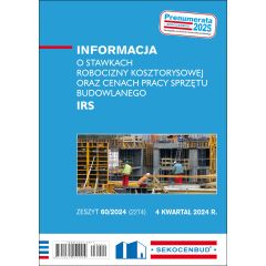 Informacja o stawkach robocizny kosztorysowej oraz cenach pracy sprzętu budowlanego IRS 4 kw. 2024